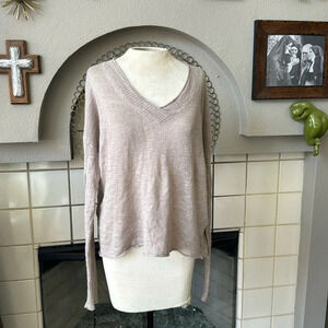 Michael stars taupe long sleeve linen blend v neck knit top sweater size small